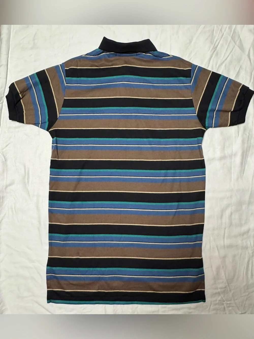 Vintage Ralph Lauren Men’s Striped Polo Shirt - Brown, Blue, Black